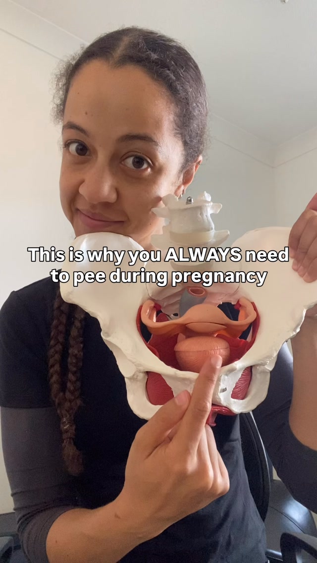 I really like showing it this way, because then it’s like, ‘Ohhhhhhh, it all makes sense now’. There’s literally a baby on your bladder 🙂 

As the baby gets bigger, the space for the bladder to expand upwards becomes smaller and smaller. And that’s especially one of the reasons for those 3rd trimester every-hour-of-the-night pees. 

I physically remember the sensation after giving birth of not feeling like I needed to pee all the time. Even with the rest of me feeling battered, it was glorious.

What else do you not miss about pregnancy?

#pregnancy #pelvicphysio #pelvichealth #pregnancyjourney #momlife